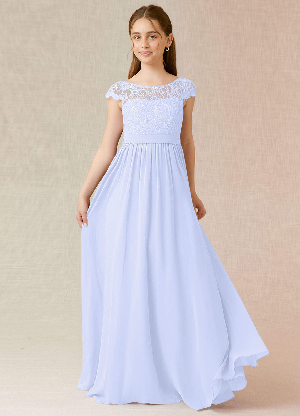 Azazie Silvermist Junior A-Linie Plissee Chiffon Kleid Lavendel image1