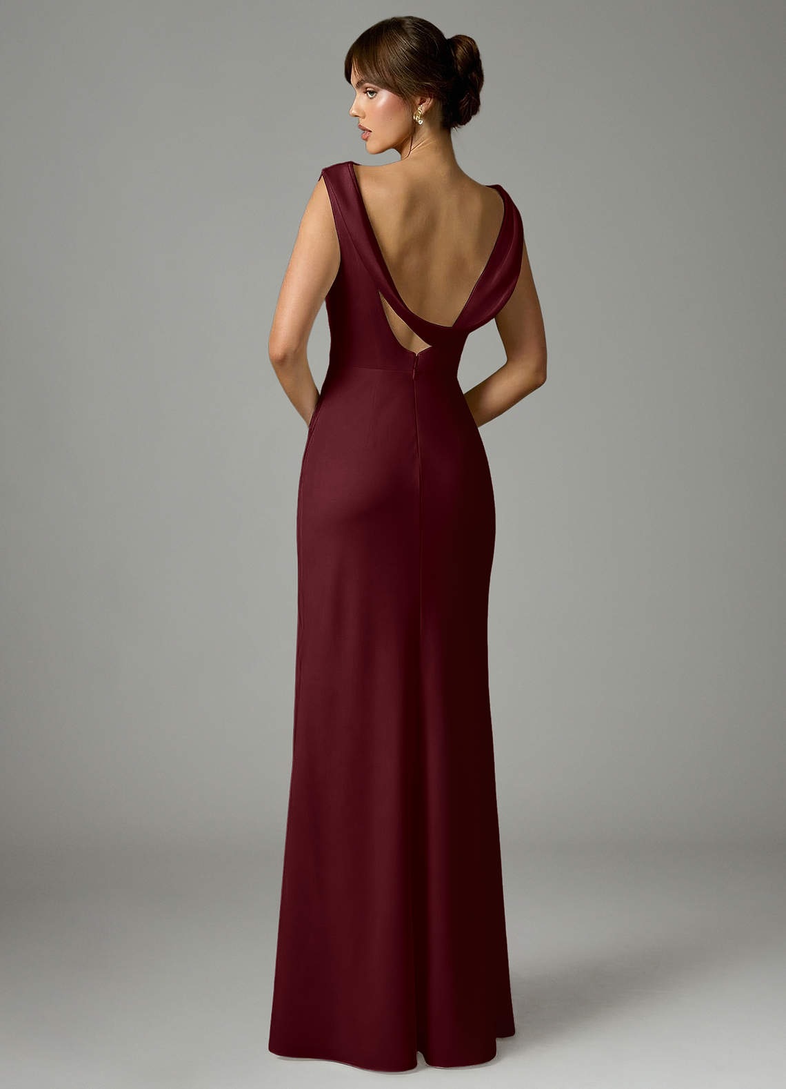 Azazie Kieryn Bridesmaid Dresses Cabernet Mermaid Pleated Stretch Satin Dress image4