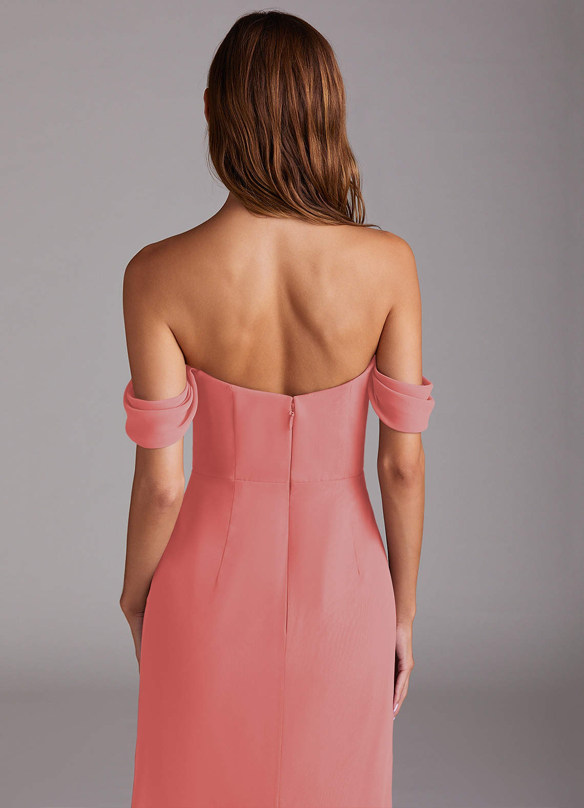 Azazie Saige Bridesmaid Dresses Coral A-Line Off the Shoulder Chiffon Convertible Dress image5