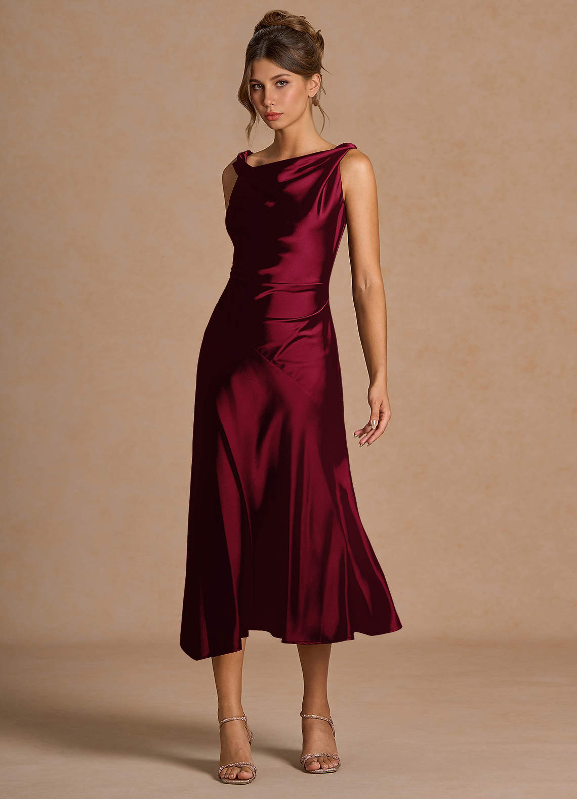 Adriana Merlot Midi Dress Ready to Ship | Azazie