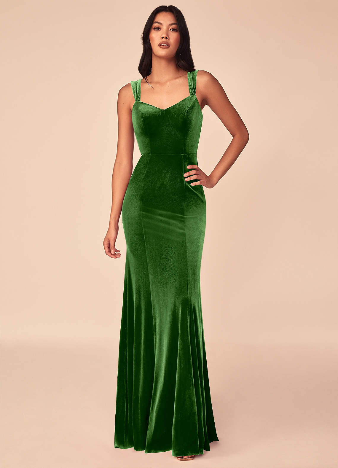 Azazie Lanessa Bridesmaid Dresses Ivy Mermaid V-Neck Keyhole Back Velvet Dress image1