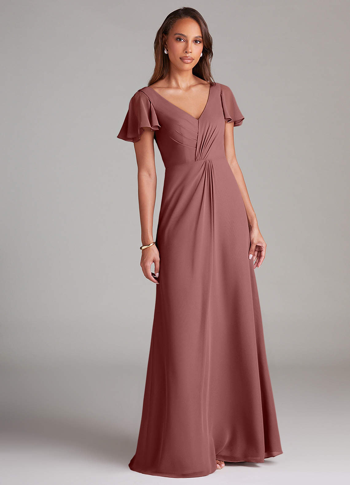 Azazie Soren Bridesmaid Dresses Desert Rose A-Line Ruched Chiffon Dress image1