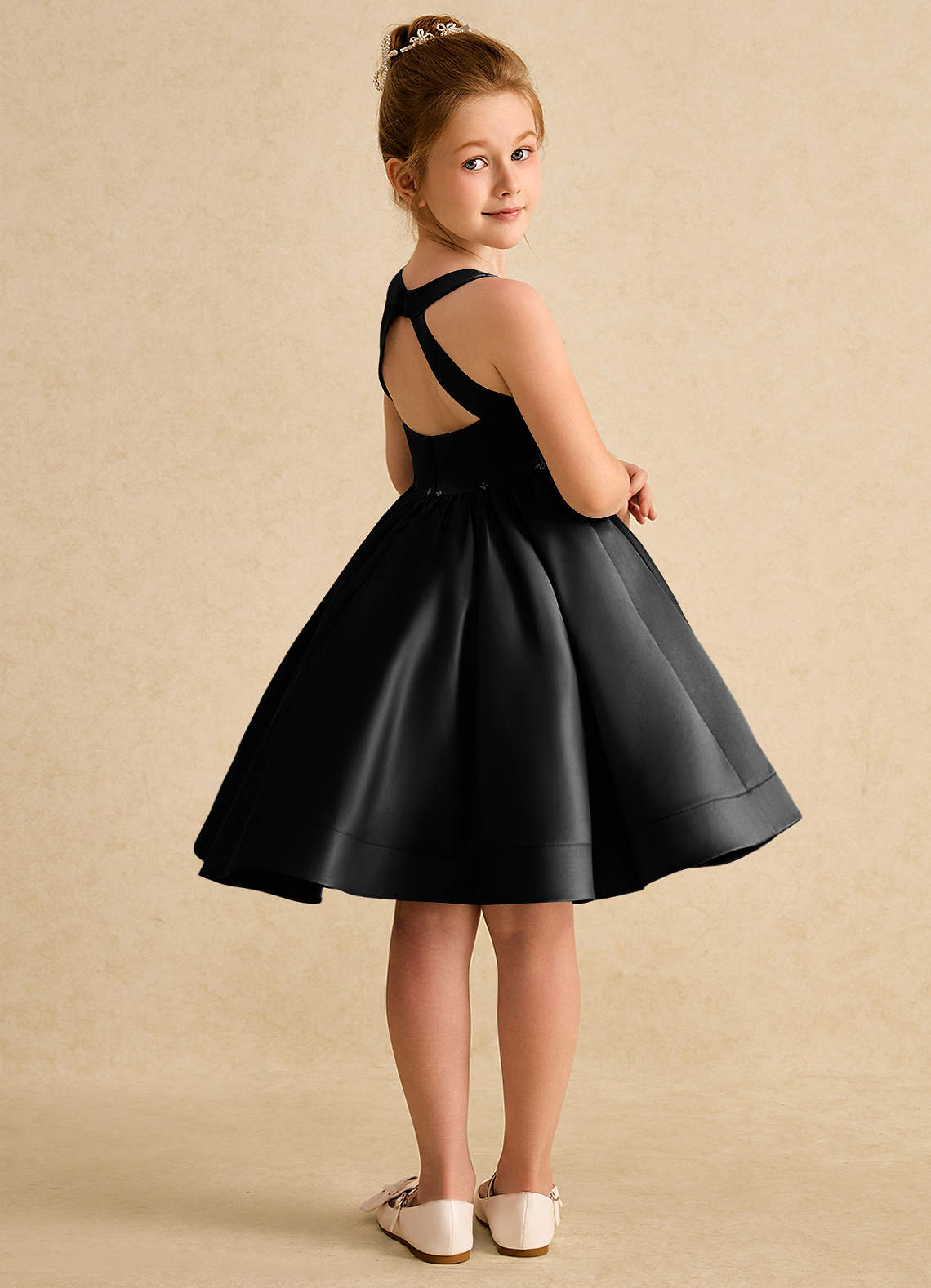 Azazie Julietta Robe Demoiselle D'honneur Fillette Robe Princesse en Tulle Convertible Noir image7