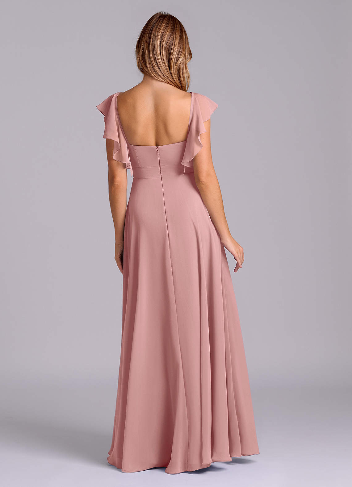 Azazie Leilani Bridesmaid Dresses Dusty Rose A-Line Pleated Chiffon Dress image1