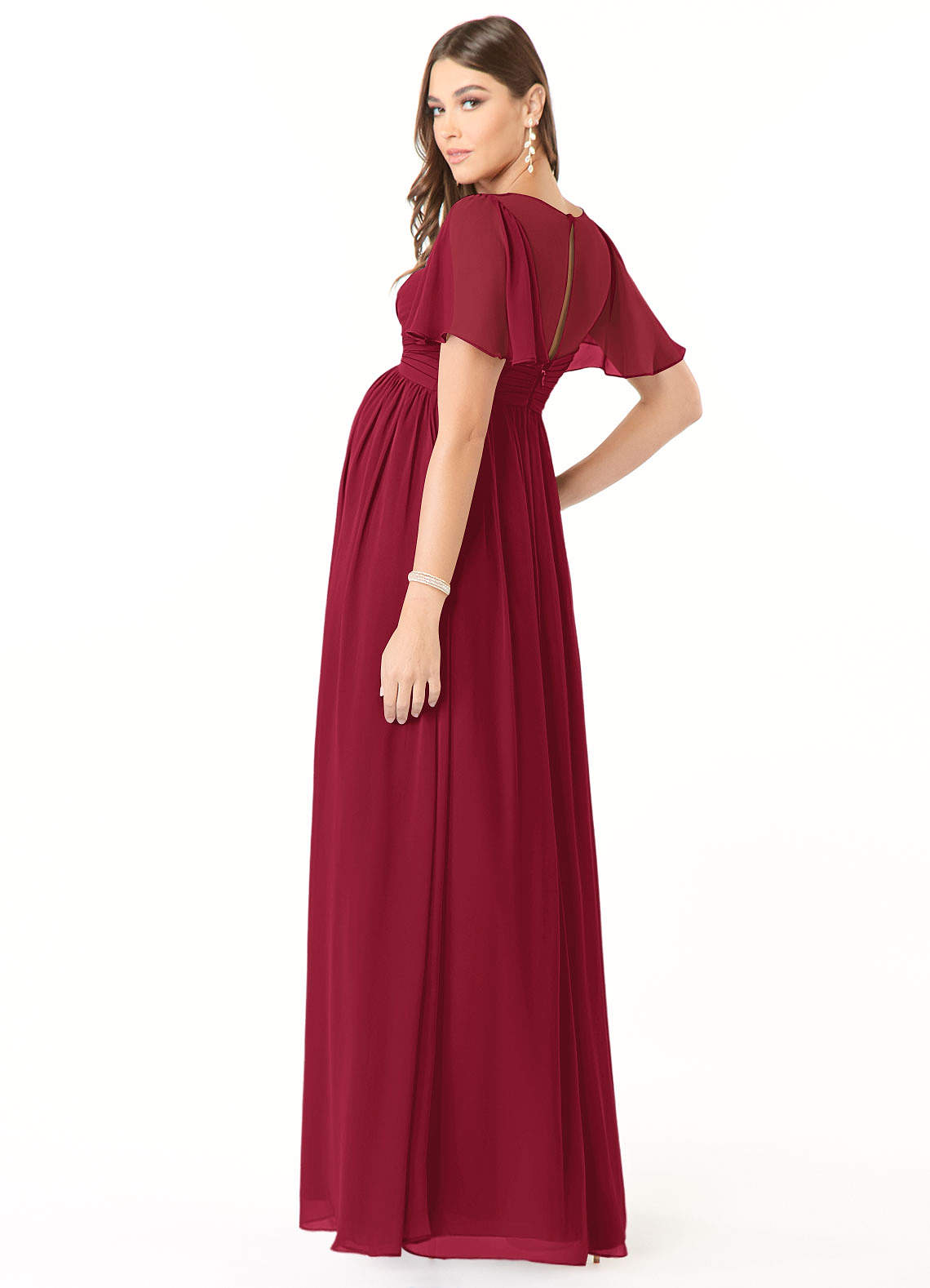 Azazie Verna At-home Try On Dresses A-Line V-Neck Ruched Chiffon Floor-Length Dress image3