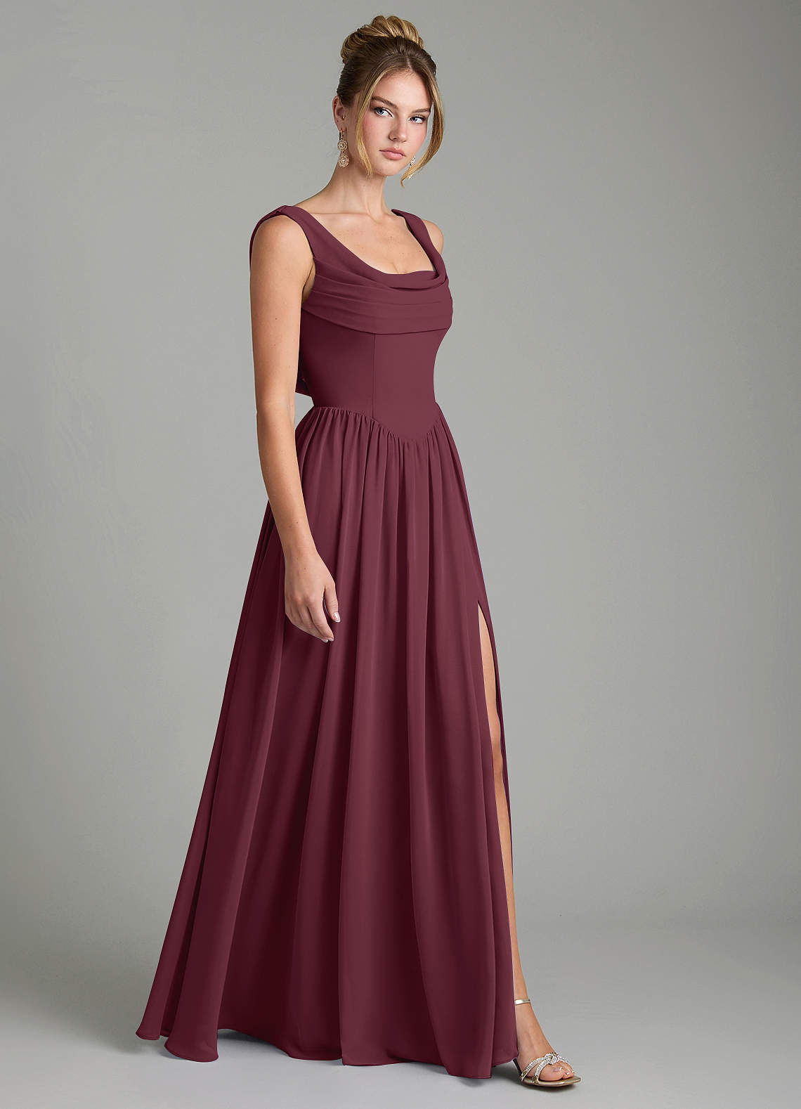 Azazie Novi Bridesmaid Dresses Cabernet A-Line Pleated Chiffon Dress image2