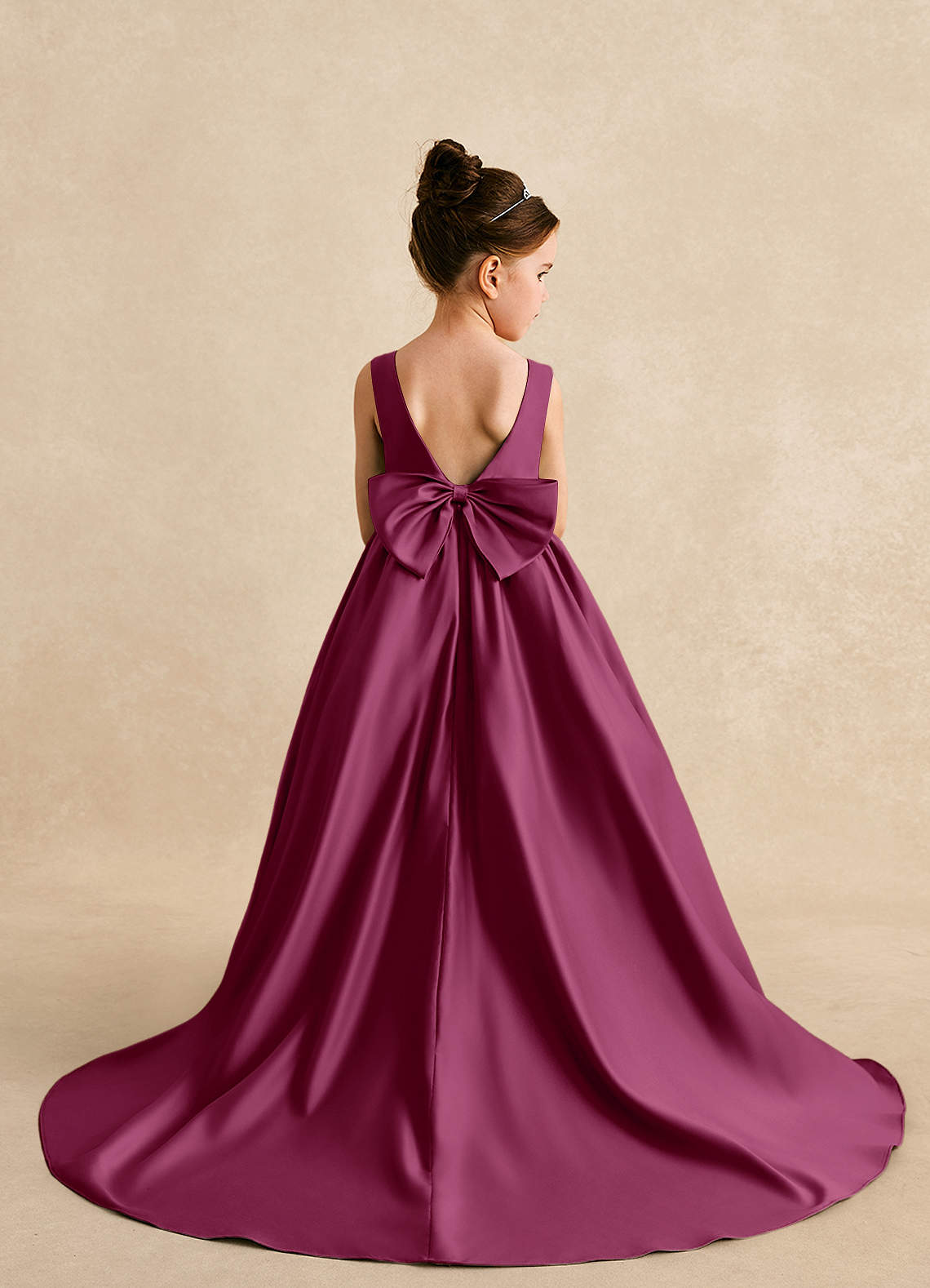 Azazie Mimia Robe Demoiselle D'honneur Fillette Robe Trapèze en Mat Satiné Arc Mûre image1