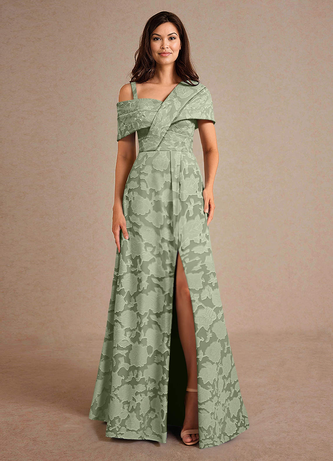 Azazie Milton Mother of the Bride Dresses Agave A-Line Pleated Floral Burnout Dress image5