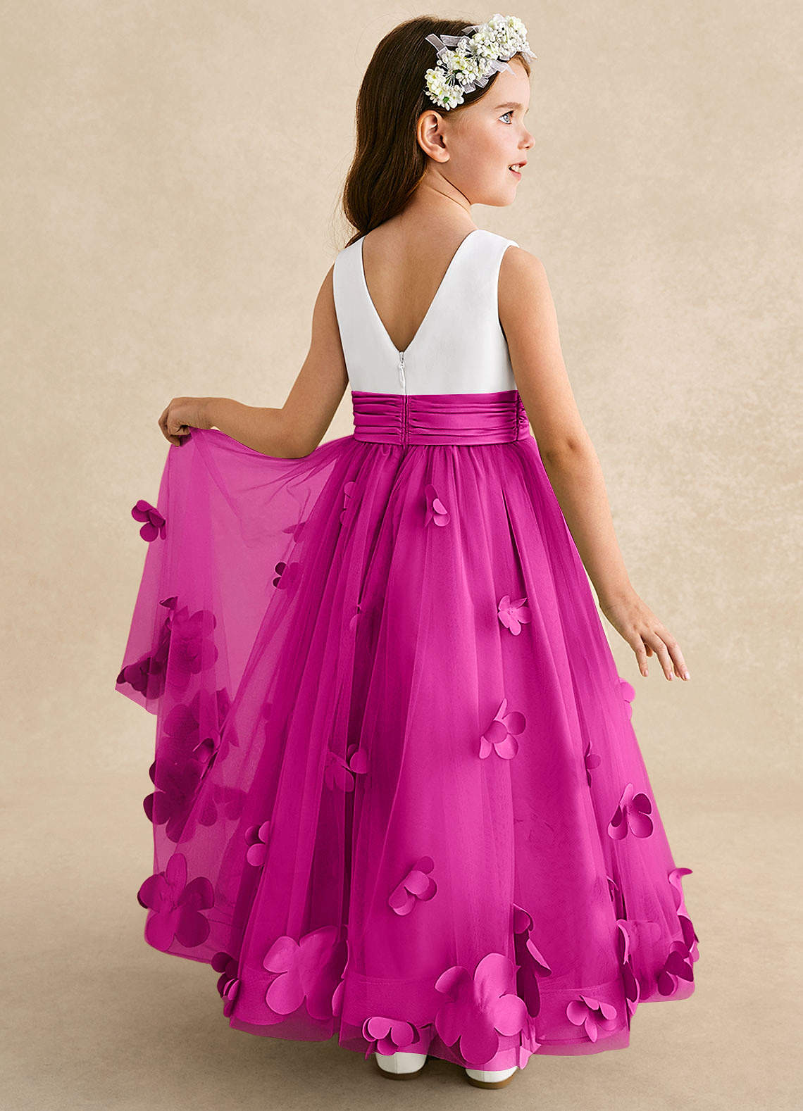 Azazie Vi Blumenmädchenkleider A-Linie ärmellos Tüll Kleid Fuchsia image1