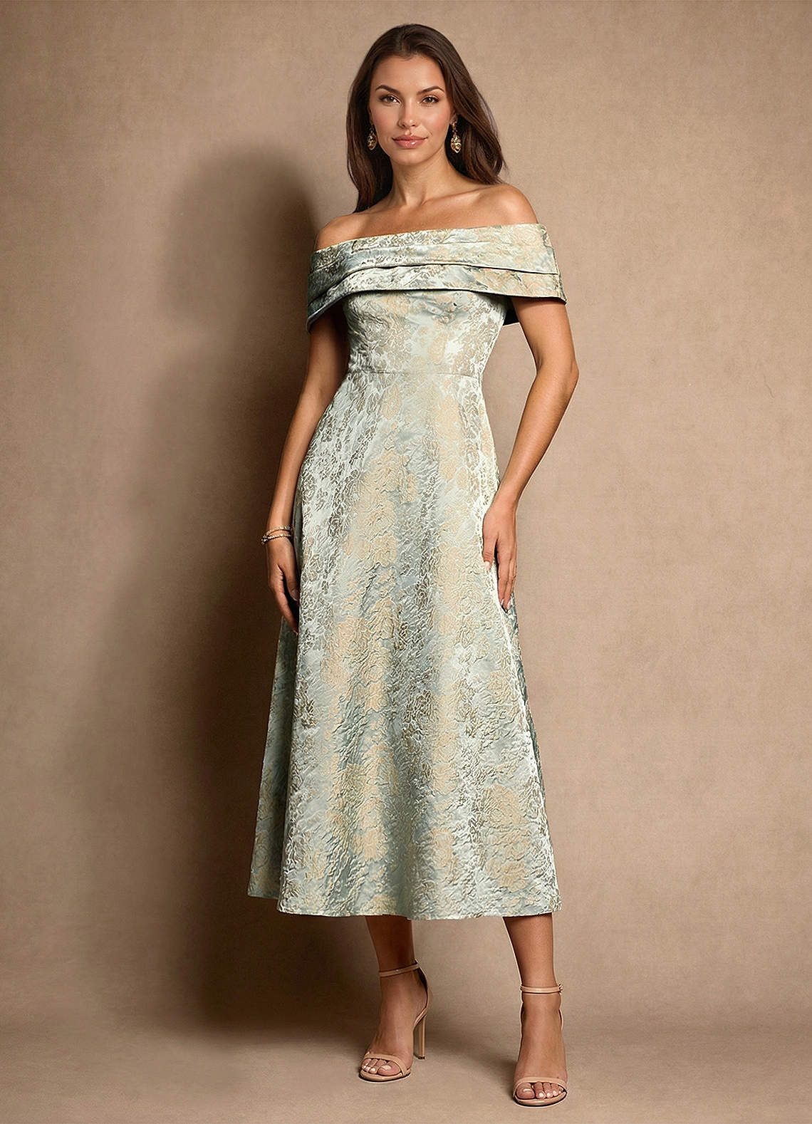 Azazie Brighton Vintage Blue A-Line Pleated Jacquard Dress Ready to Ship |  Azazie