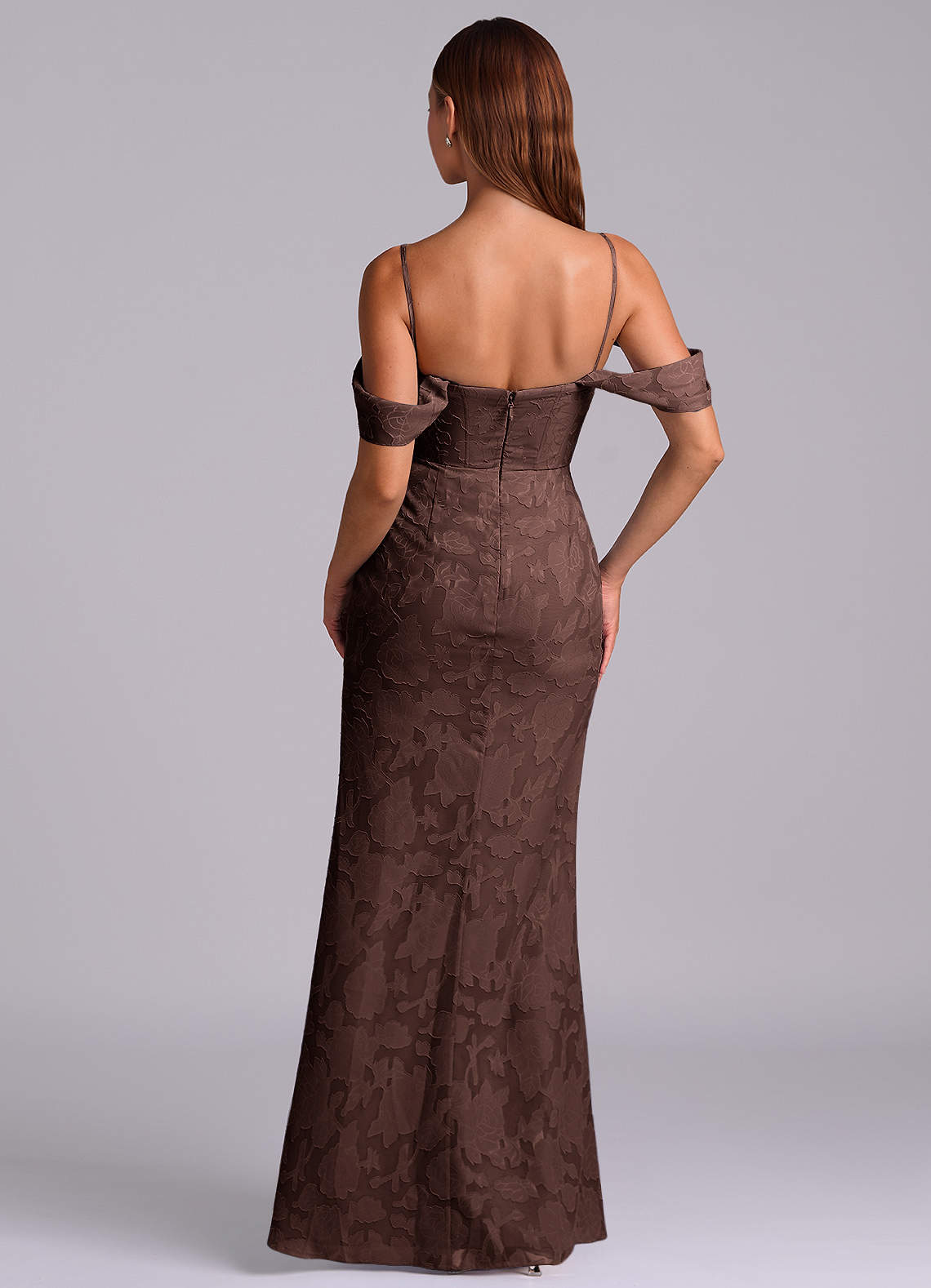 Azazie Johana Jurken voor thuis passen Converteerbaar Jurk van Bloemen Burn-out met Zeemeermin Off the Shoulder Stoffig Blauw image6