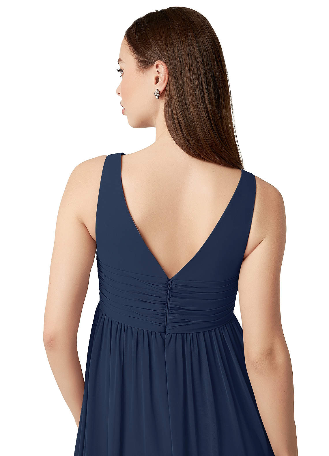 Azazie Yetta Robes de demoiselle d'honneur de maternité Robe Trapèze Col V froncé Longueur ras du sol Mousseline de soie image2