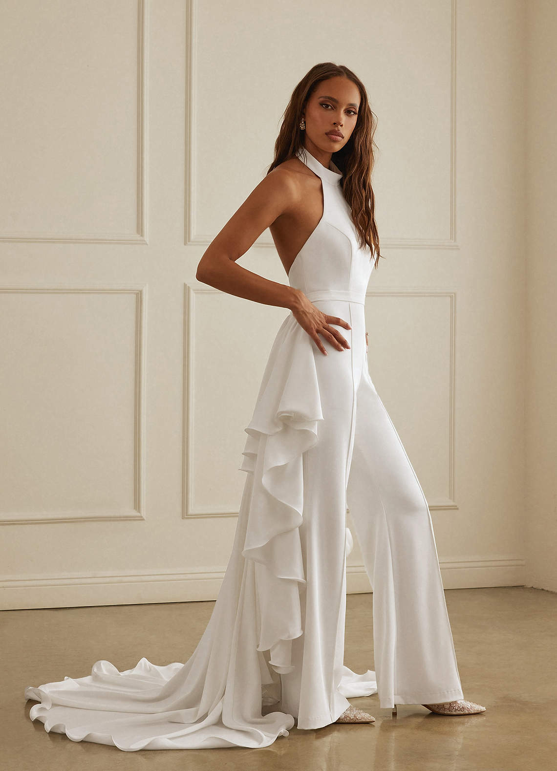 Christian Siriano Bridal for Azazie 2011 Wedding Dresses Crepe Back Satin Jumpsuit With Lace Illusion Jacket and Overskirt image1