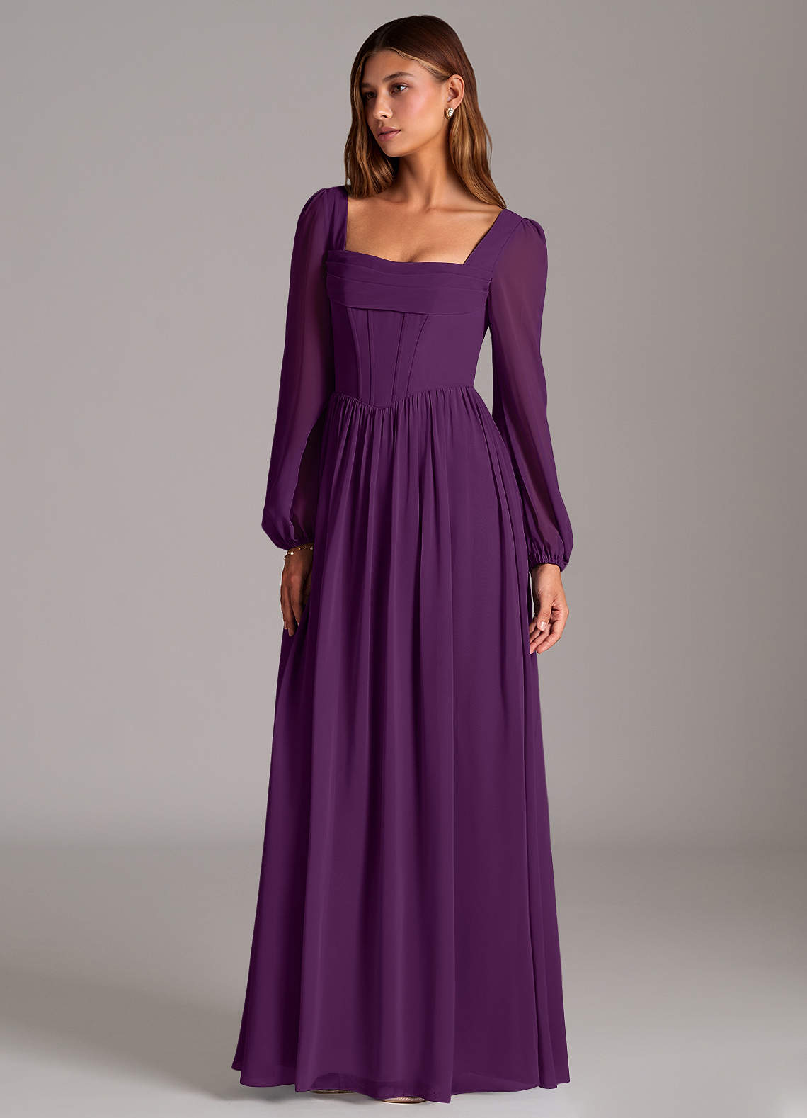 Azazie Maree Bridesmaid Dresses Grape A-Line Corset Chiffon Dress image1