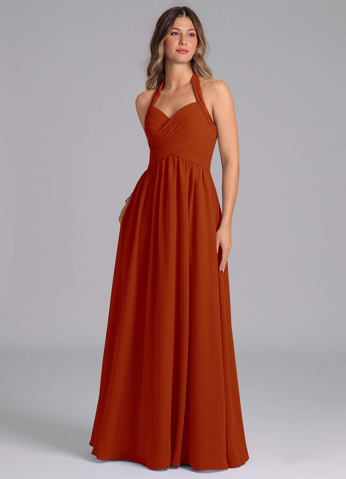 Azazie Darlyn Bridesmaid Dresses Paprika A-Line Pleated Chiffon Dress image1