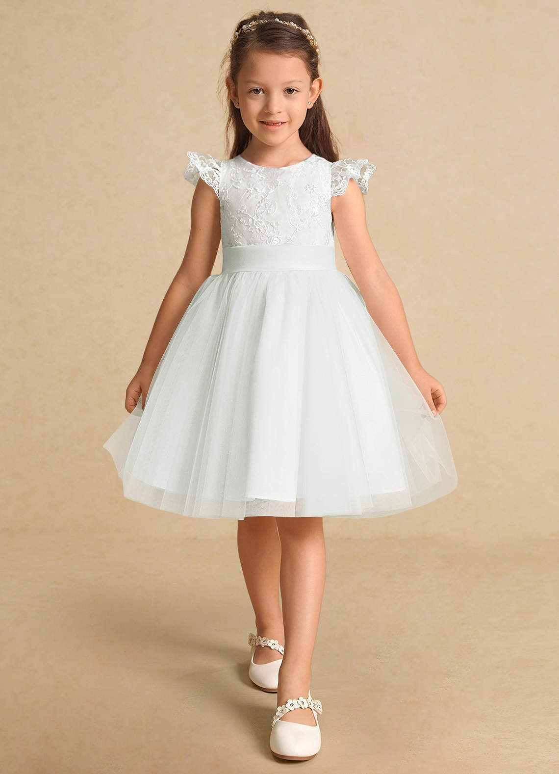 Azazie Vetty Flower Girl Dresses Ivory A-Line Lace Tulle Dress image5
