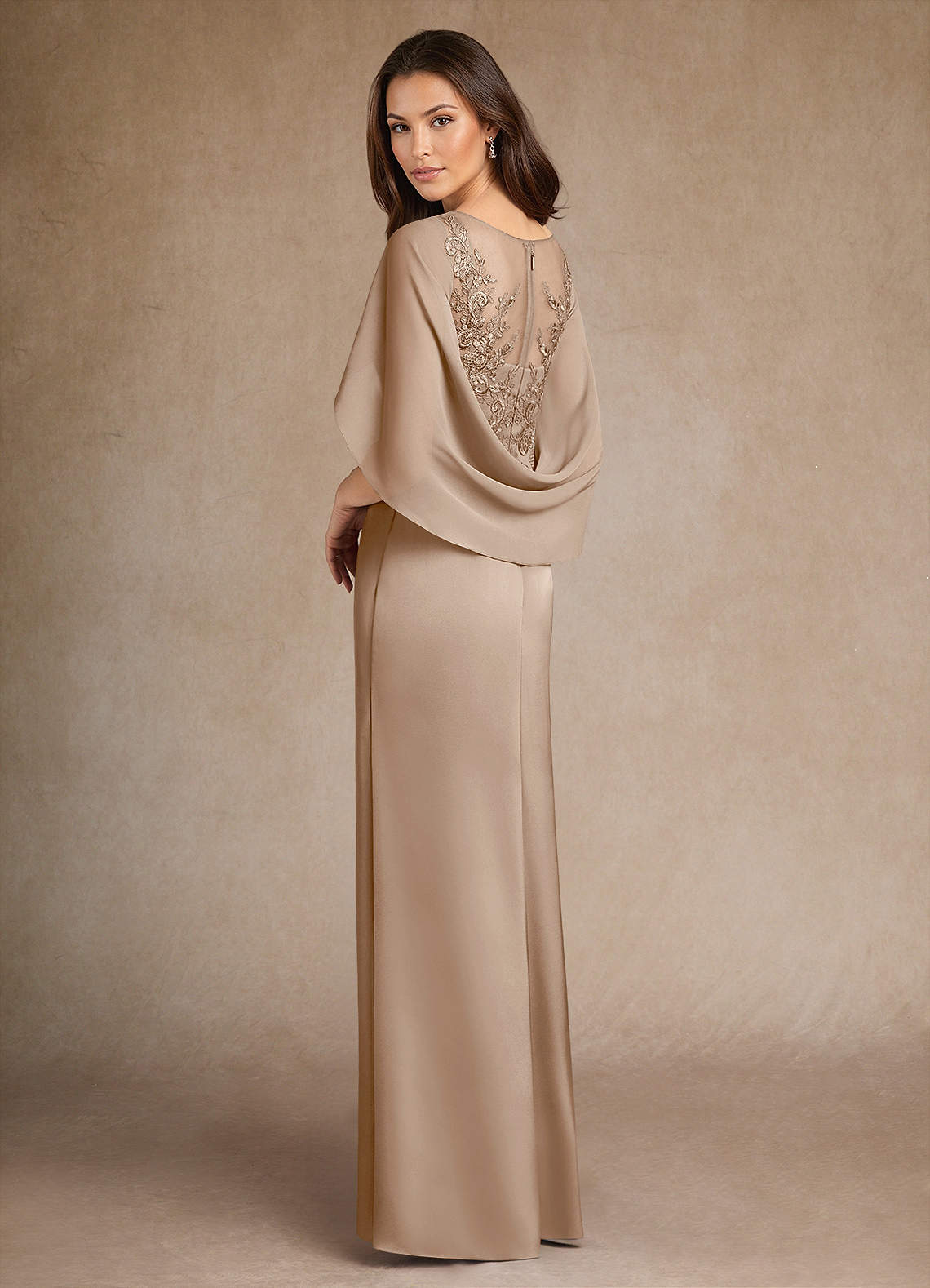 Azazie Hera Taupe A-Line Lace Stretch Satin Dress | Azazie CA