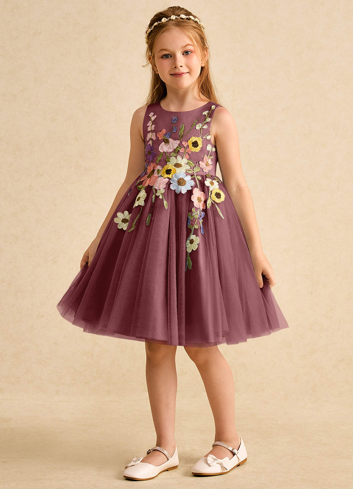 Azazie Prima Blumenmädchenkleider A-Linie Schleifen Tüll Kleid Wüstenrose image4