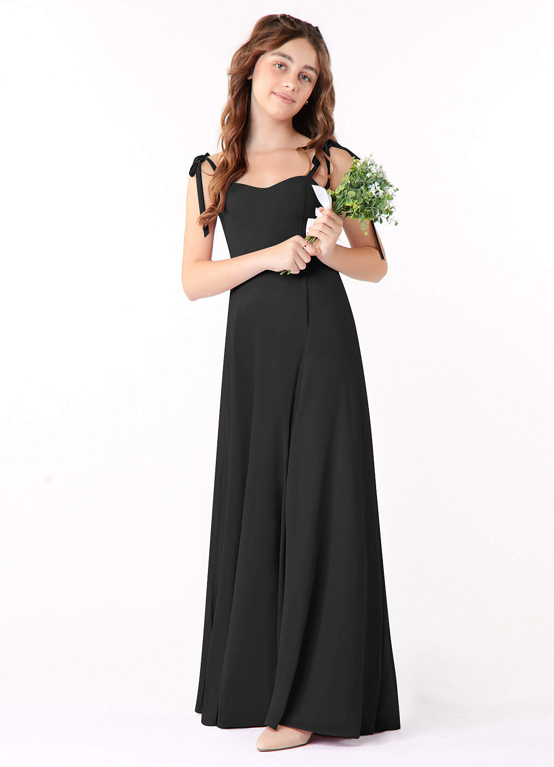 Azazie Rosey Vestido de Negro de Gasa/ Chiffon de Acampanado con Escote de Corazón image1