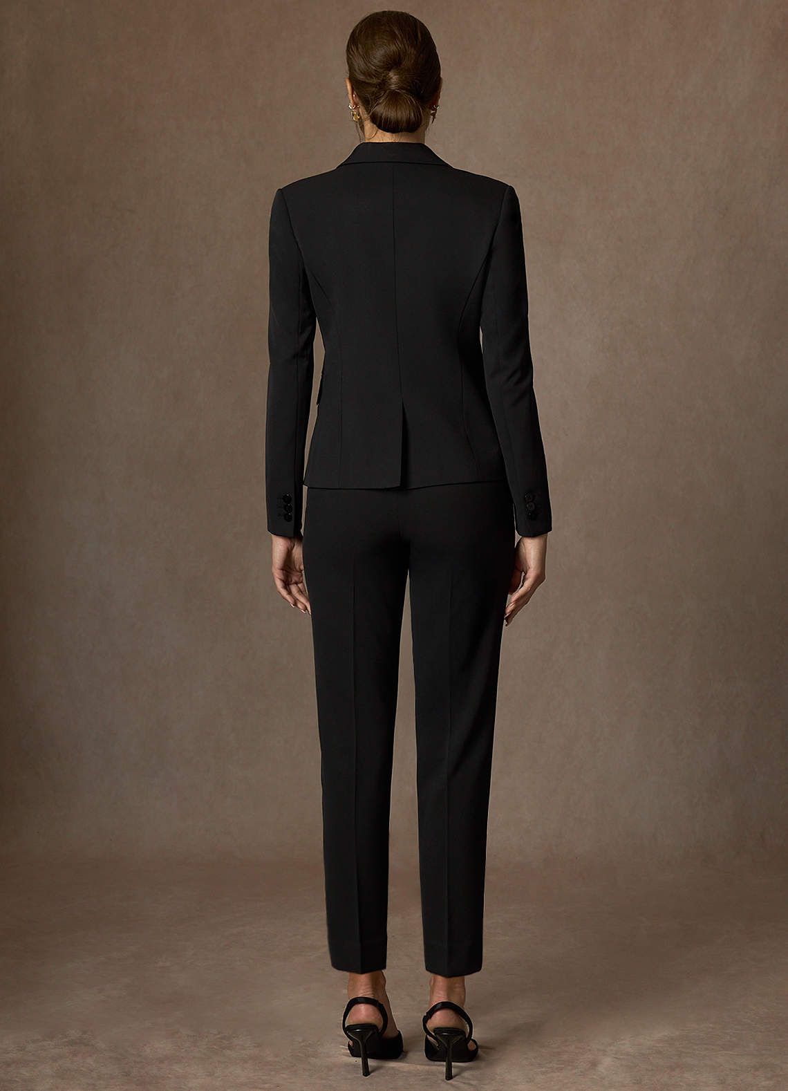 front Victoria Black Refined Weave Full Length Pants Suit