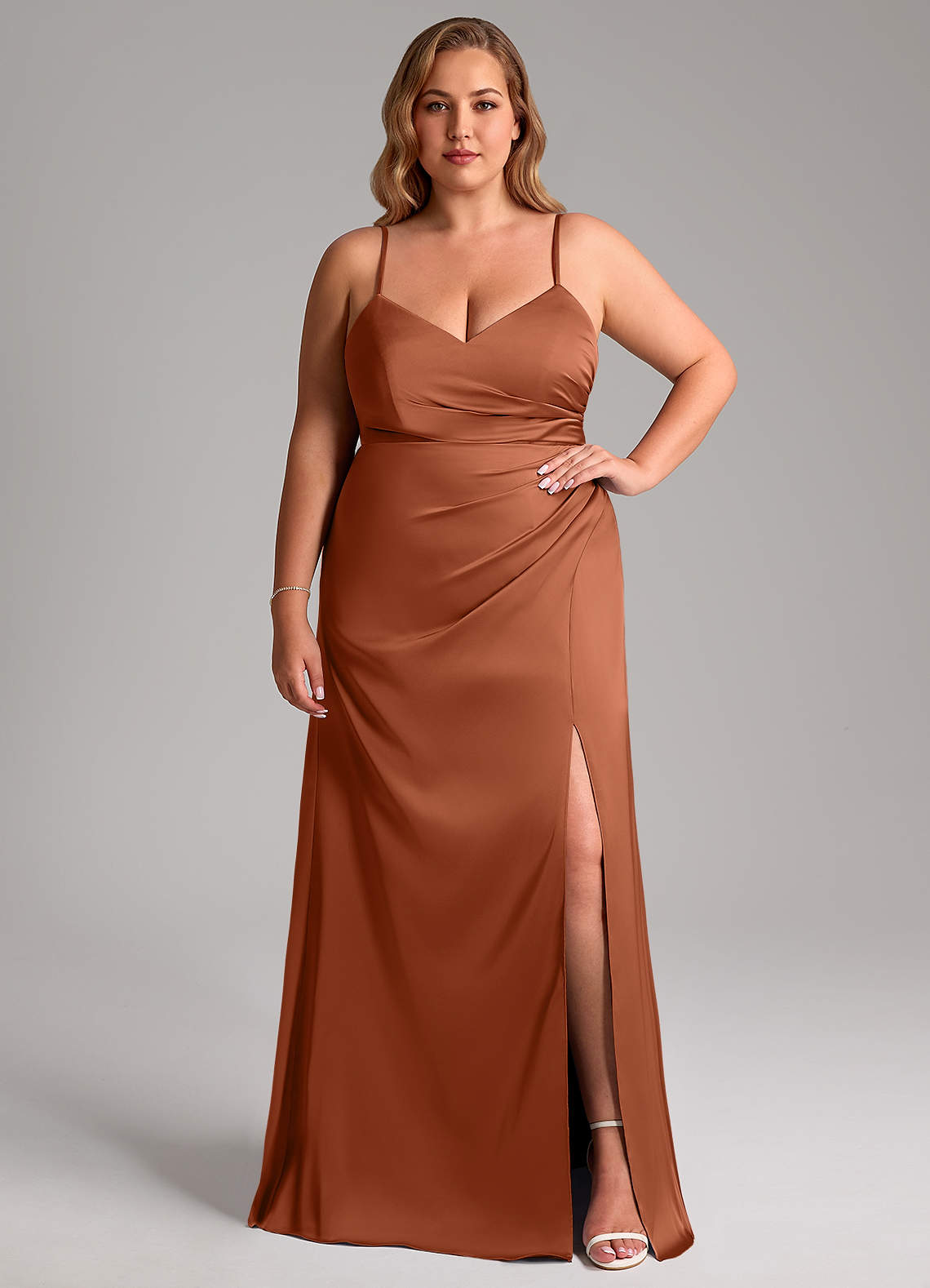Azazie Azuree Cedar Rose Stretch Satin Bridesmaid Dresses | Azazie