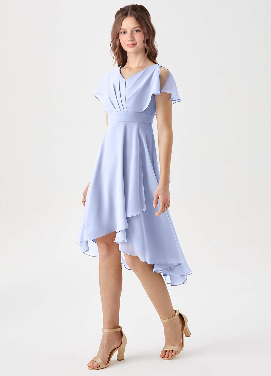 Azazie Graciela Junior Ice A-Line Pleated Chiffon Dress image1