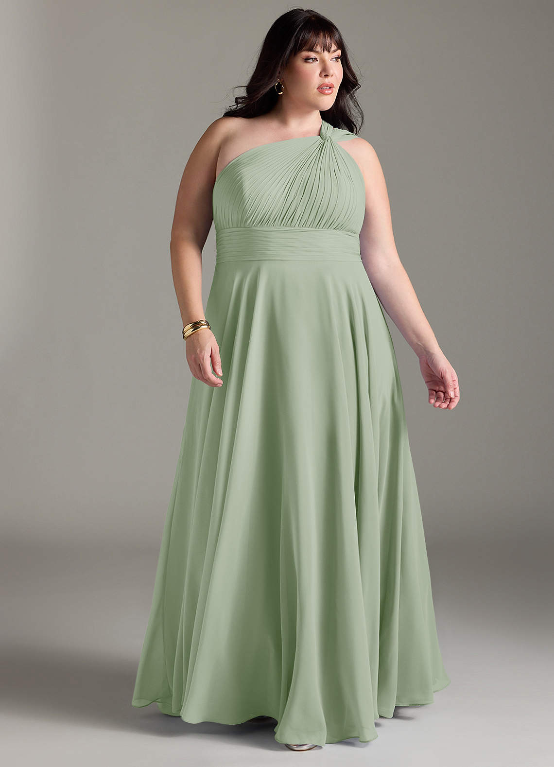 Azazie Charlize Bridesmaid Dresses Dusty Sage A-Line One Shoulder Chiffon Dress image8