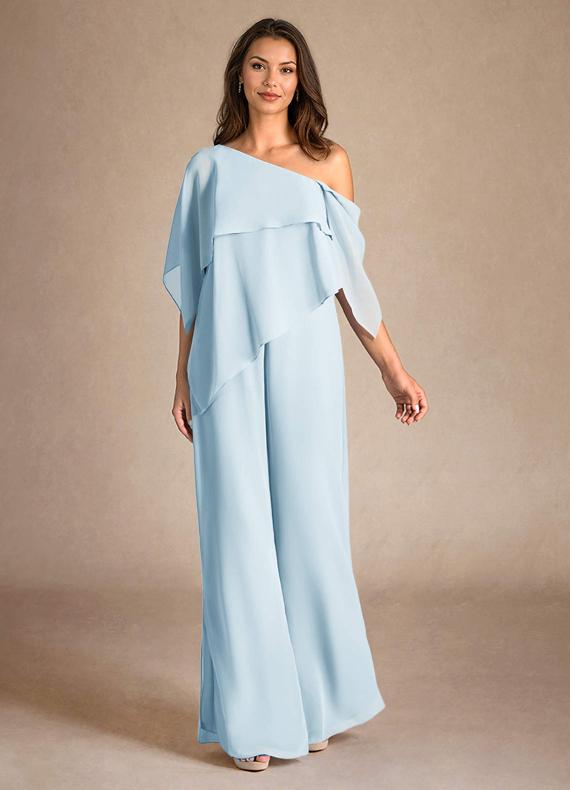 Azazie Halima Abiti per la Madre della Sposa Abito Tuta Pantaloni in Chiffon Spacco Laterale Azzurro image3