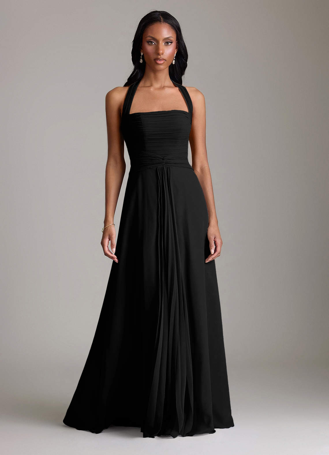 Azazie Clarisa Bridesmaid Dresses Black A-Line Pleated Chiffon Dress image4