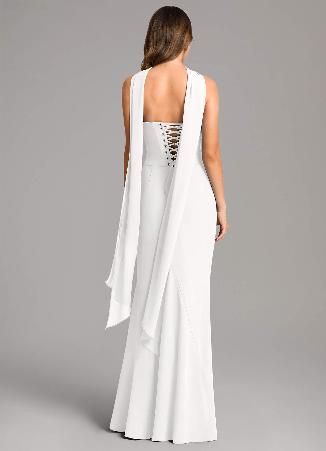 Azazie Sorrel Vestidos de damas de honor Vestido de Blanco de Gasa de Corte Sirena con Corsé image4