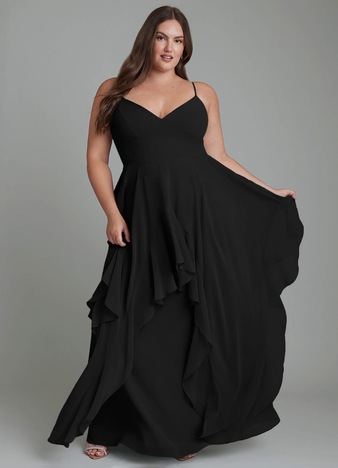 Azazie Zaina At-home Try On Dresses Black A-Line Chiffon Dress image8