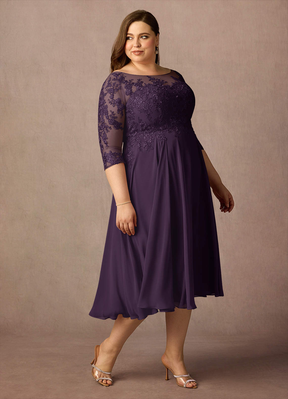 Azazie Marge Mother of the Bride Dresses Plum A-Line Scoop Lace Chiffon Dress image9