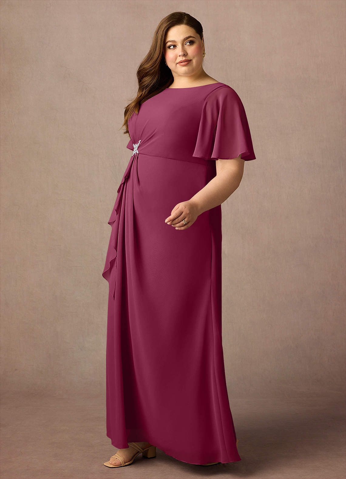 Azazie Rain Abiti per la Madre della Sposa Abito Tubino in Chiffon Perline Gelso image5