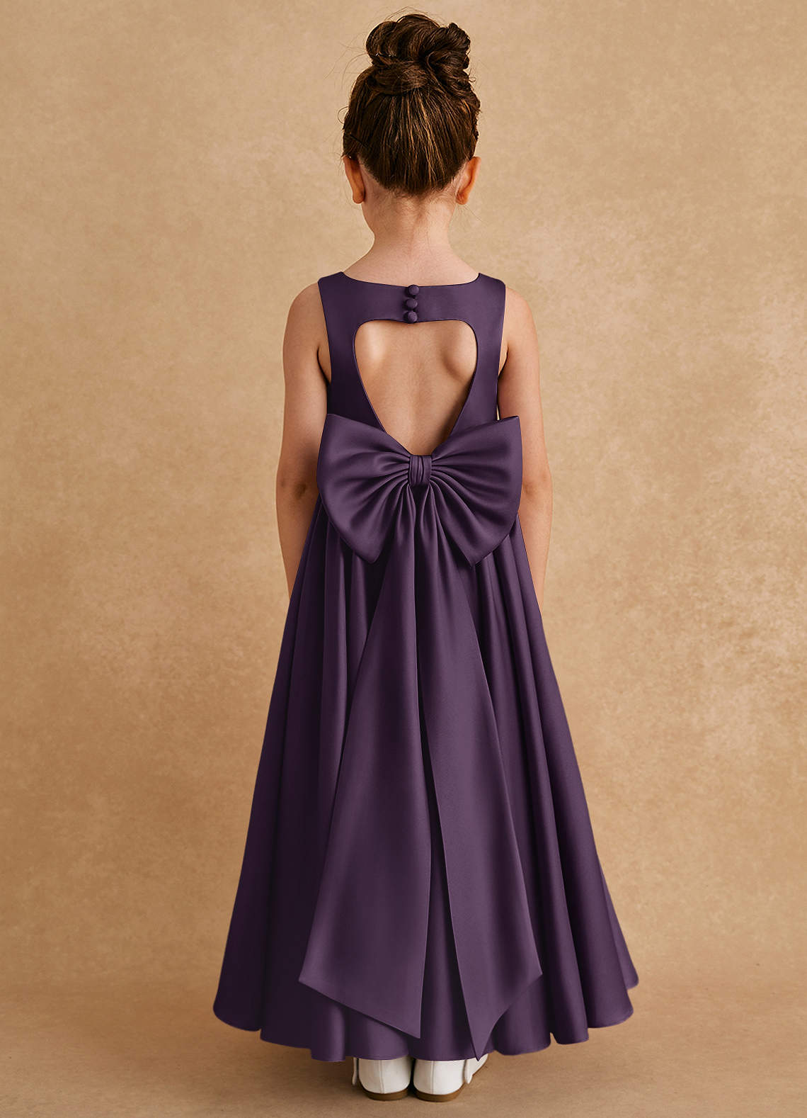 Azazie Bettie Flower Girl Dresses Plum A-Line Bow Matte Satin Dress image1