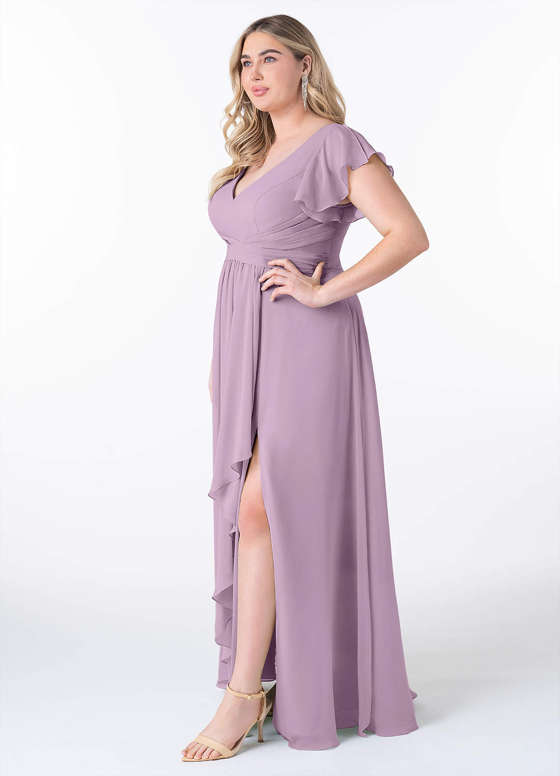 Chiffon Dress Wisteria Coloured Bridesmaid Dresses Uk Azazie Plus Size  A-Line V-Neck Floor-Length