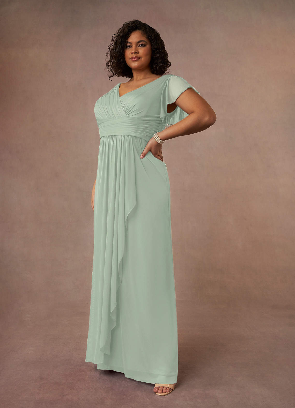 Azazie Reneya Mother of the Bride Dresses Dusty Sage A-Line Pleated Mesh Dress image7