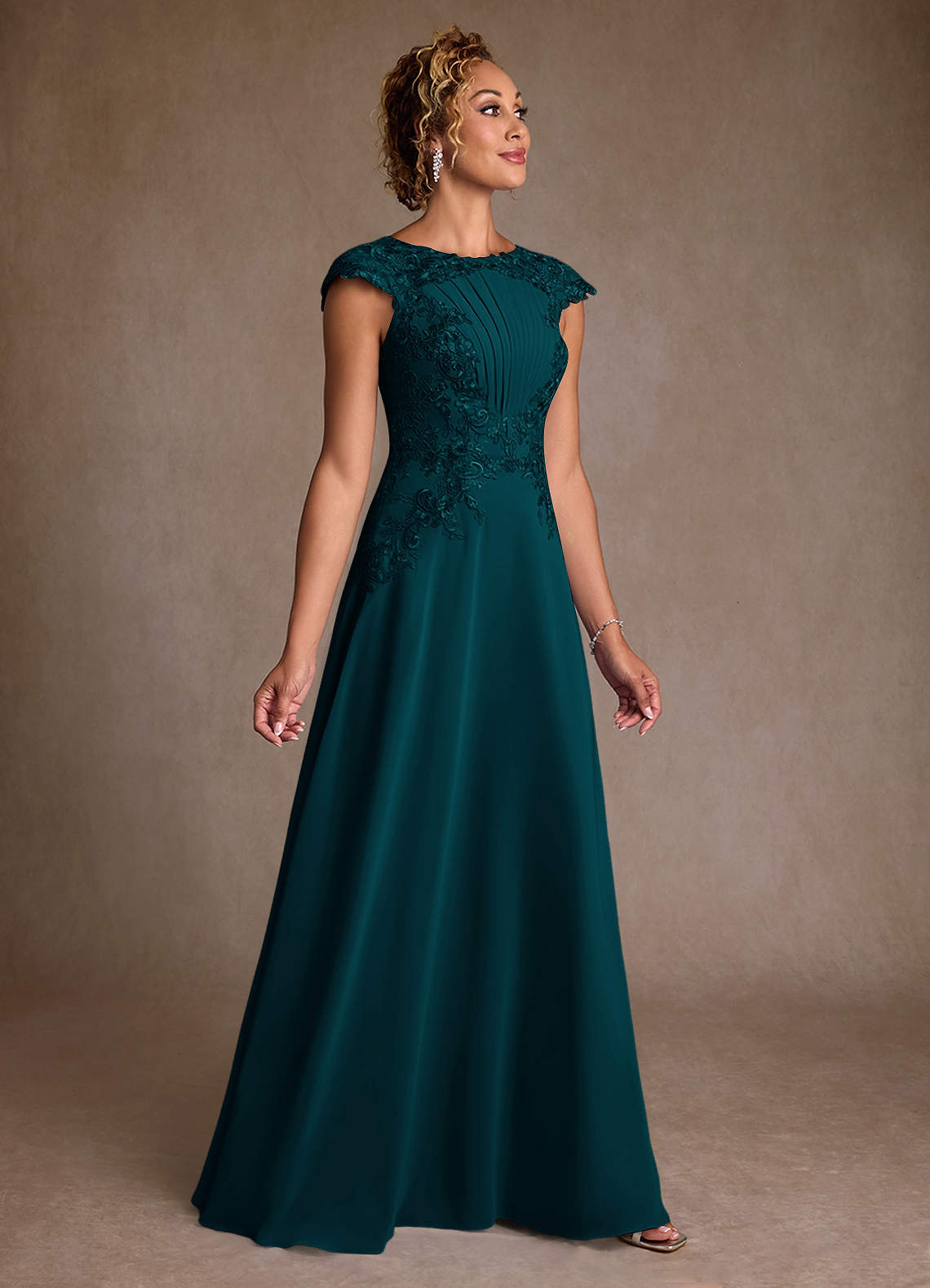 Azazie Christi Mother of the Bride Dresses Pine A-Line Lace Chiffon Dress image2