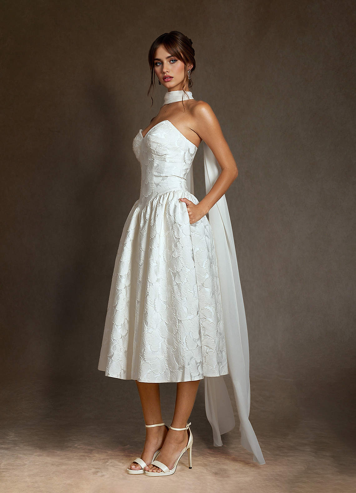 Azazie Devam Wedding Dresses Diamond White A-Line Strapless Floral Jacquard Dress image1