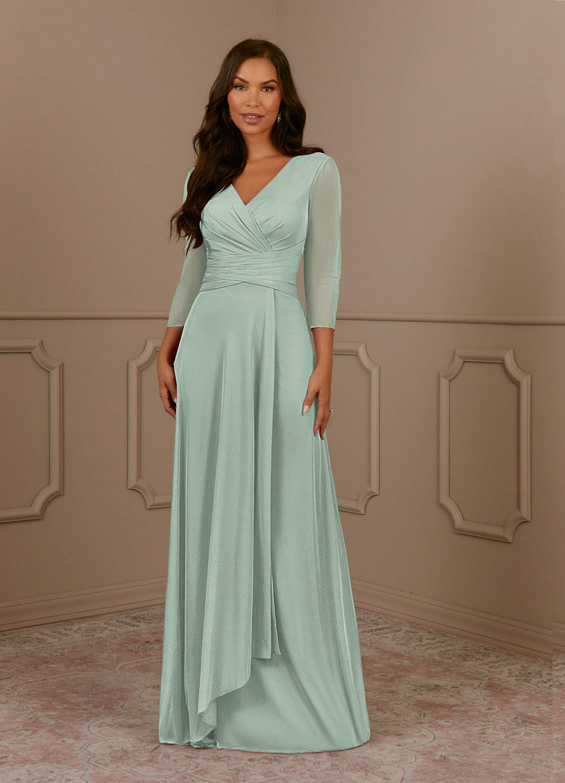 Azazie Annetta Abiti per la Madre della Sposa Abito A-Line in Maglia Plissettao con Scollo a V Agave image1