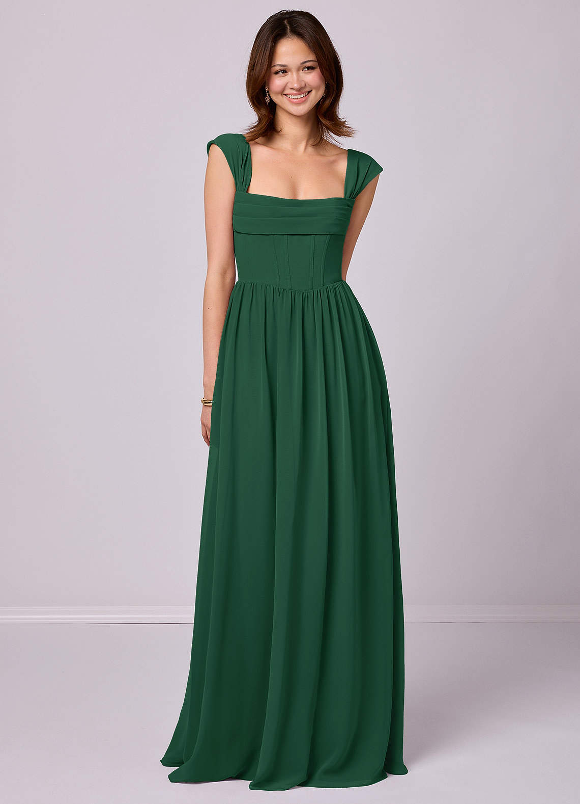 Barbie ♥ Azazie Bridesmaid Dresses Dark Green A-Line Corset Chiffon Dress image1