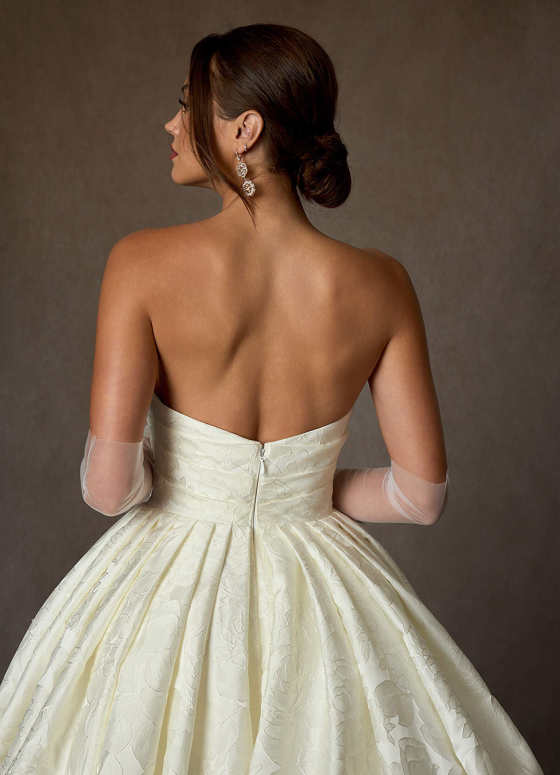 Azazie Celestia Wedding Dresses Antique White Ball-Gown Strapless Floral Jacquard Dress image5