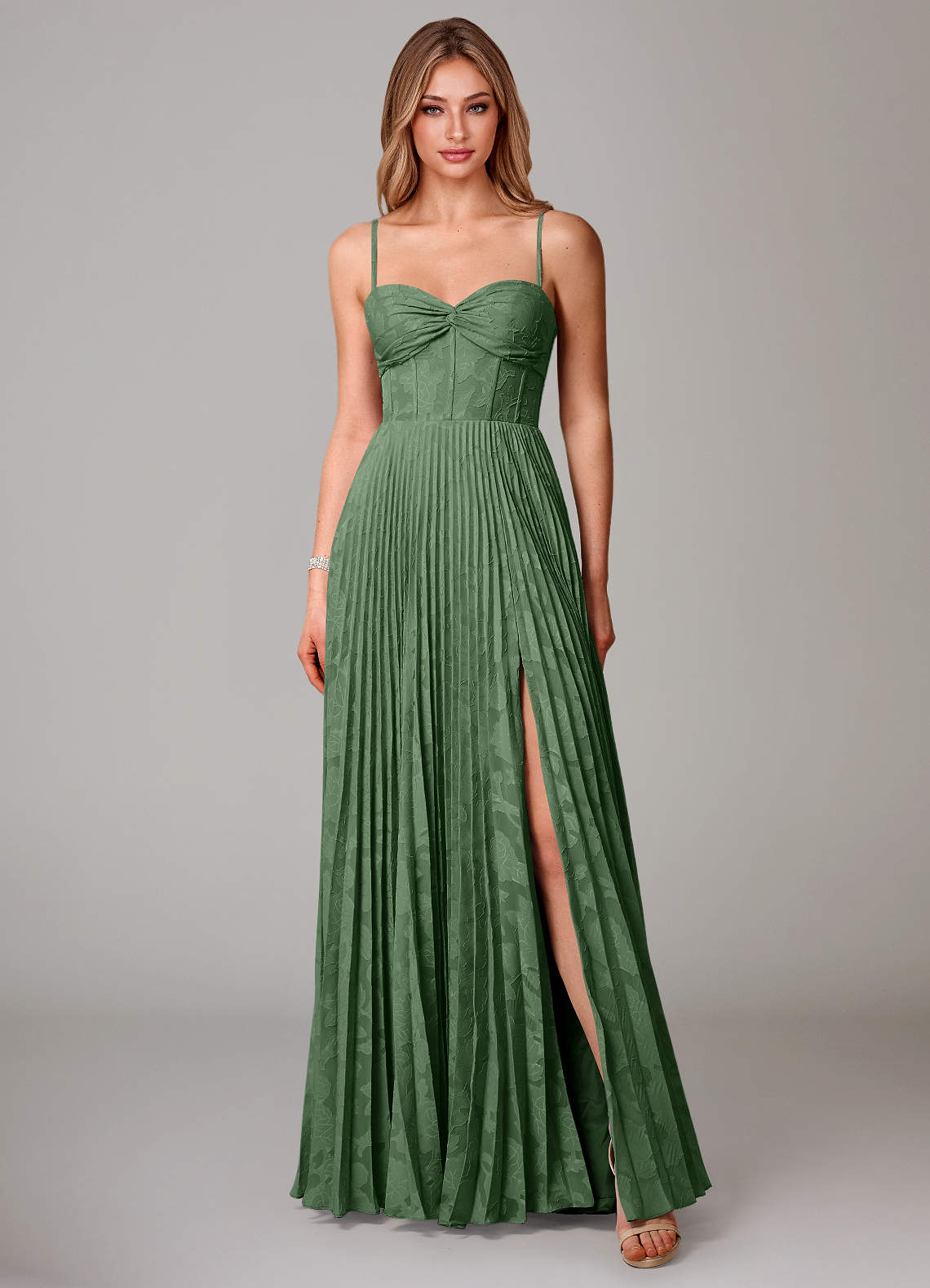 Azazie Akiko Eucalyptus Floral Burnout Bridesmaid Dresses | Azazie