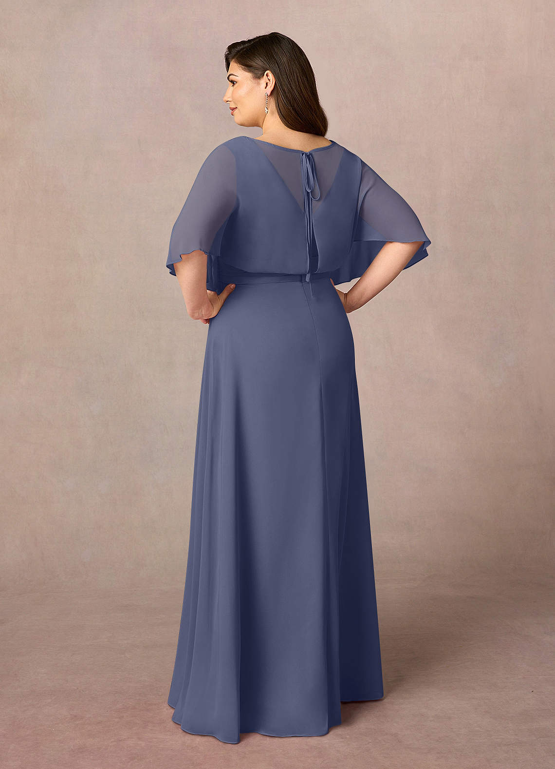 Azazie Oksana Stormy A-Line V-Neck Pleated Chiffon Dress
