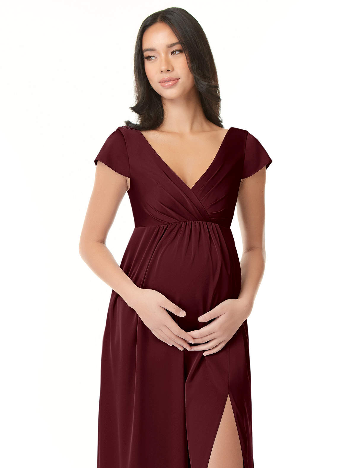 Azazie Allessia vestidos de dama de honor de maternidad Vestido de Corte En A Plisado Hasta el suelo Satén Elástico image4