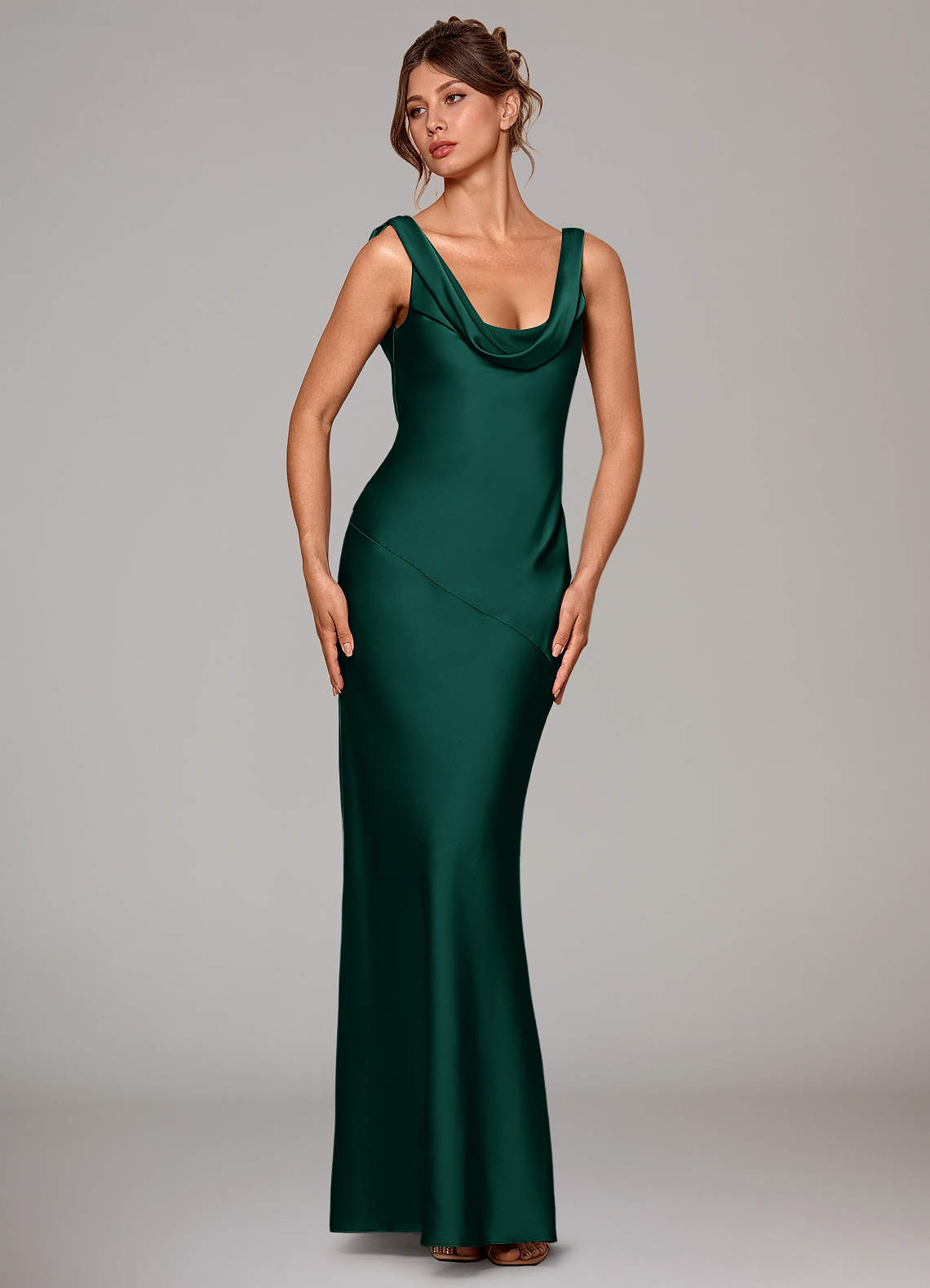 Azazie Rylina Bridesmaid Dresses Emerald Mermaid Stretch Satin Dress image2