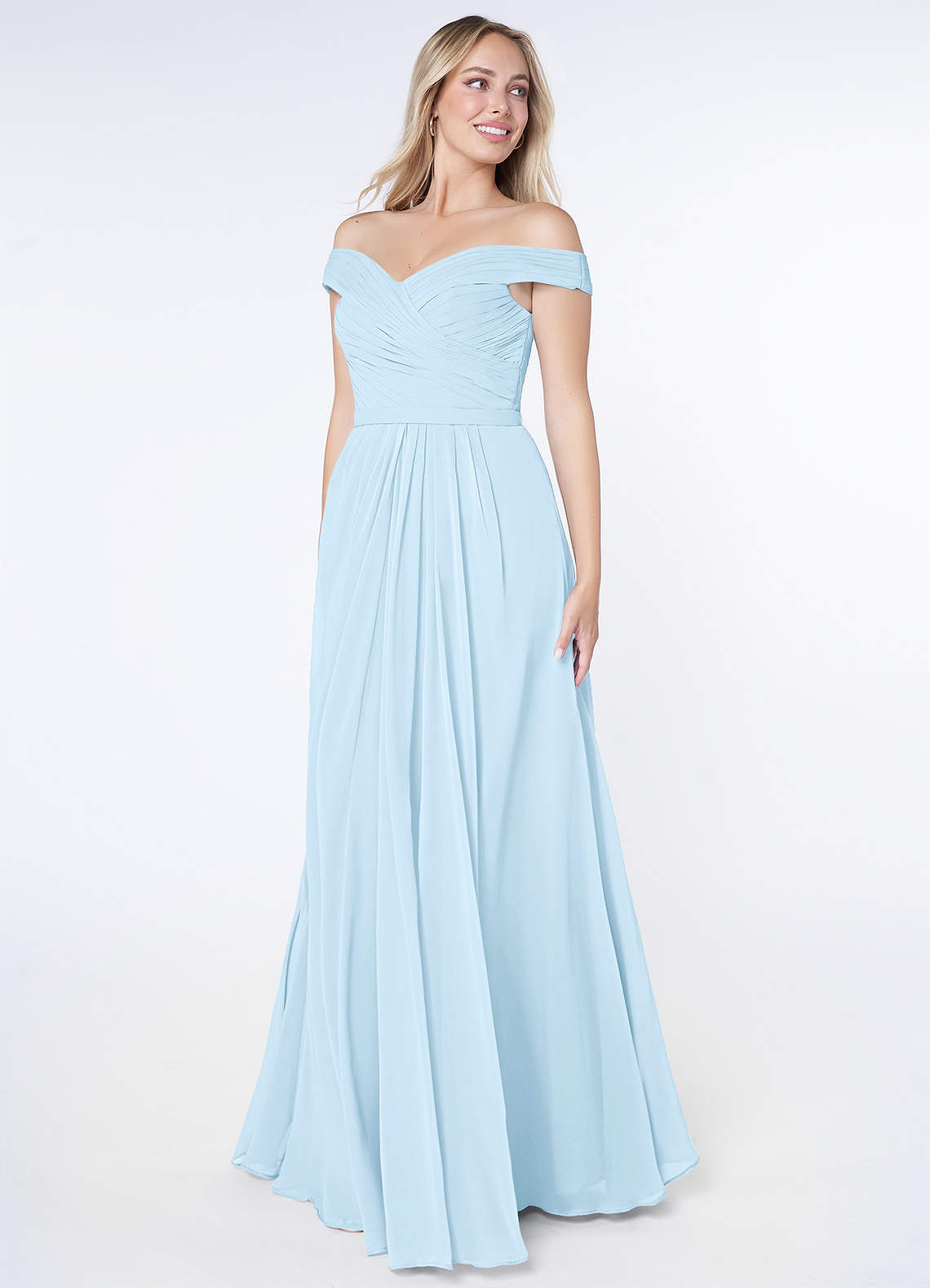 Azazie Plus Size A-Line Off-The-Shoulder Floor-Length Chiffon Bridesmaid Dresses - Sky Blue