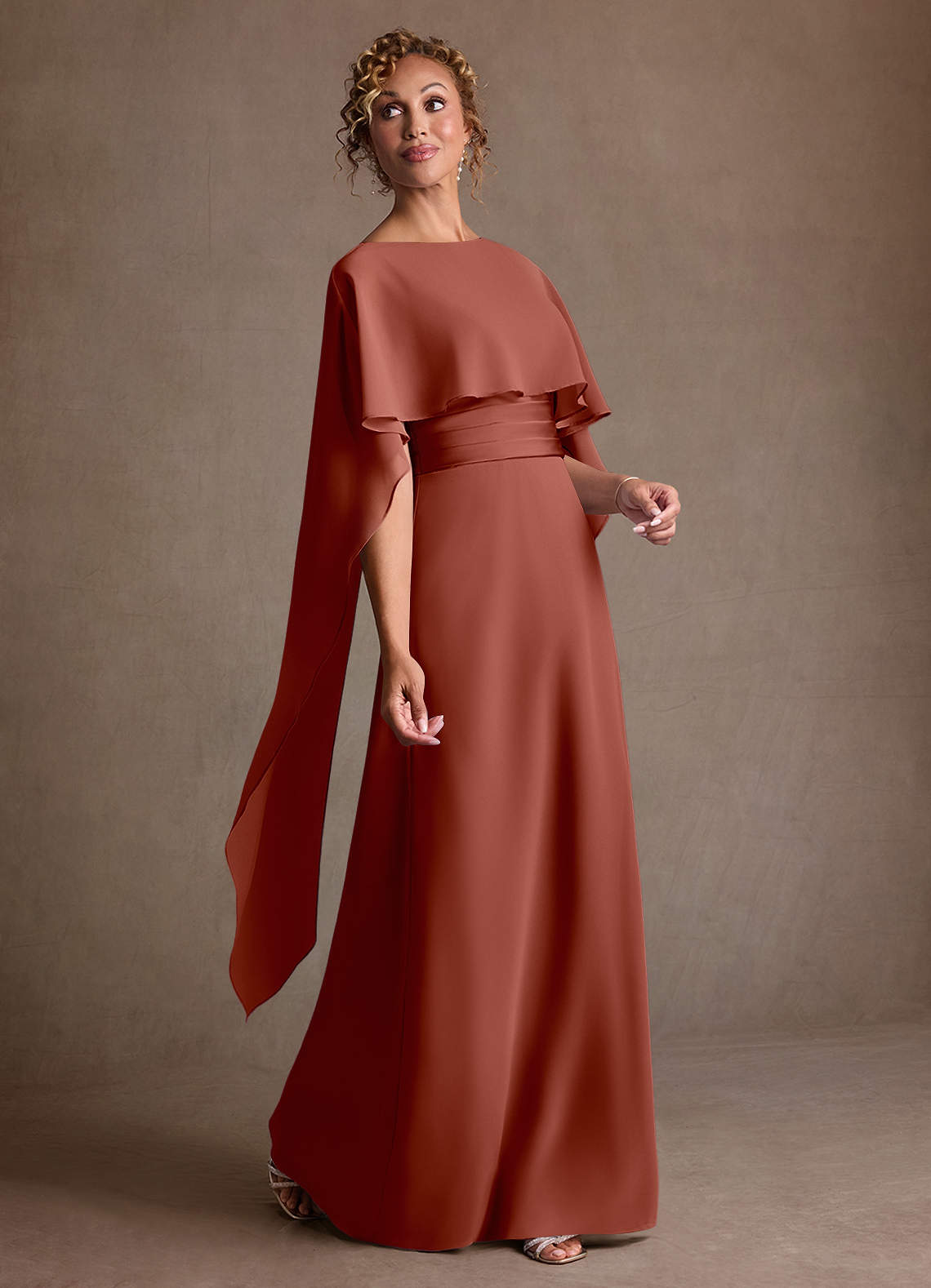 Azazie Marilla Mother of the Bride Dresses Auburn A-Line Pleated Chiffon Dress image1
