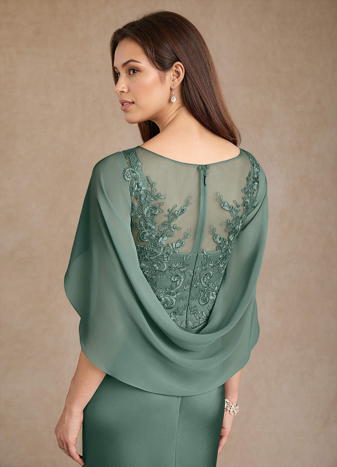 Azazie Hera Mother of the Bride Dresses Eucalyptus A-Line Lace Stretch Satin Dress image5