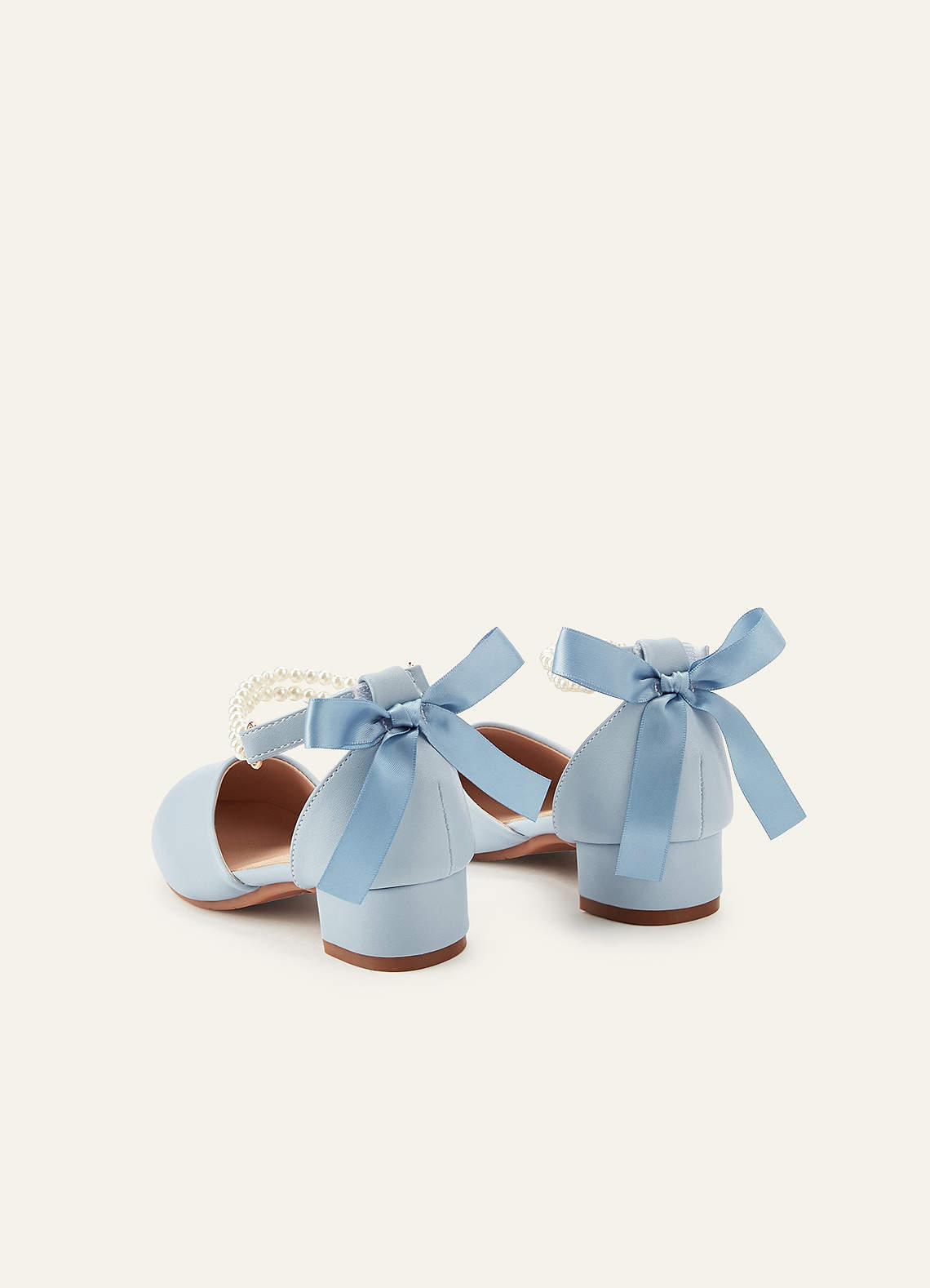 front Satin Bow Pearl Strap Girl's Block Heels for Little & Big Kids