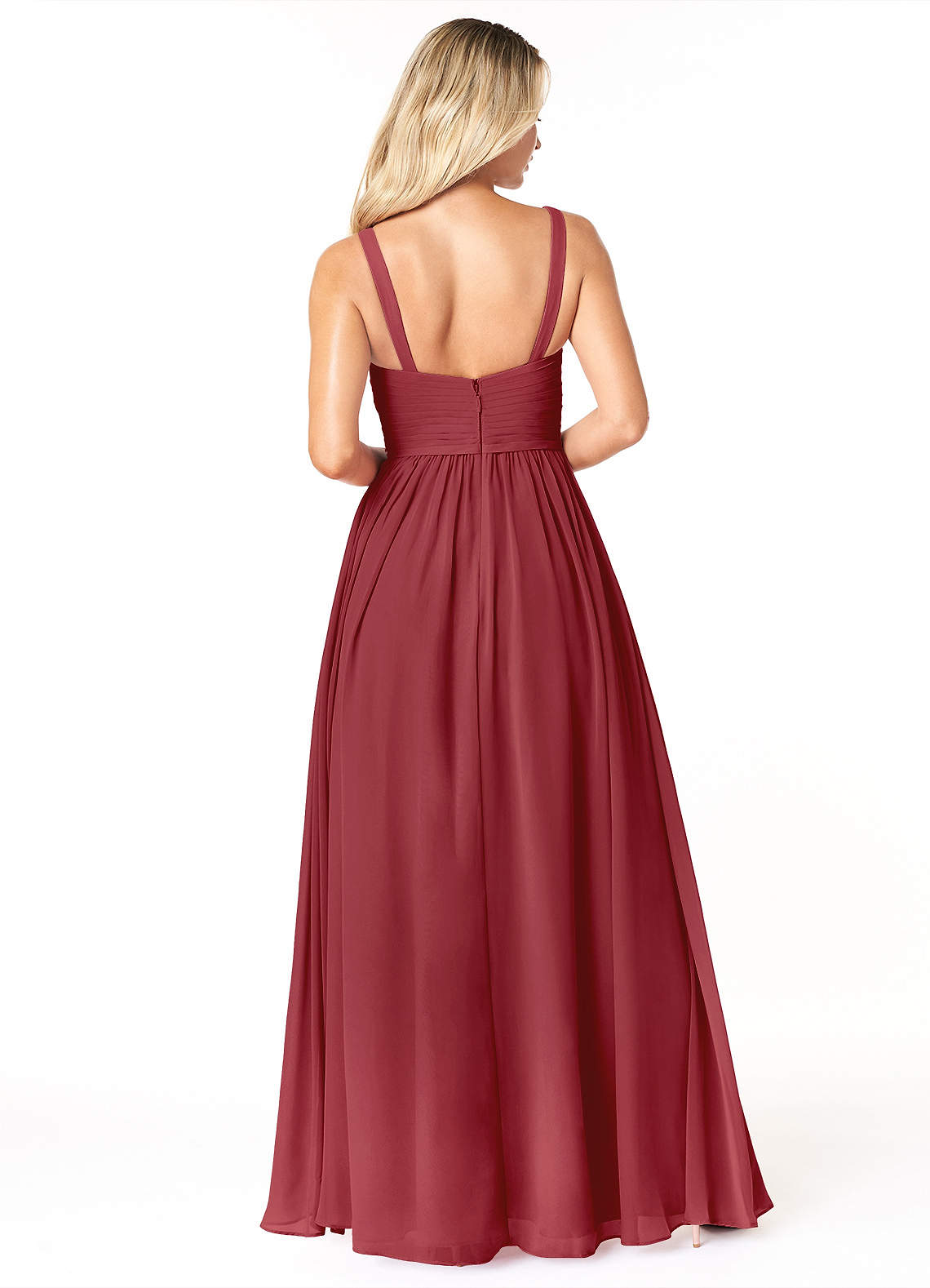 Azazie A-Line V-Neck Floor-Length Chiffon Bridesmaid Dresses - Pomegranate